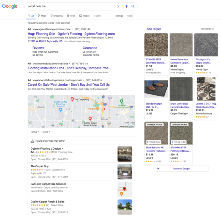 Google SERP for Carpet Screenshot