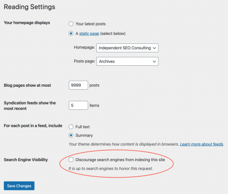 Search Engine Visibility WordPress Noindex Meta Tag Feature