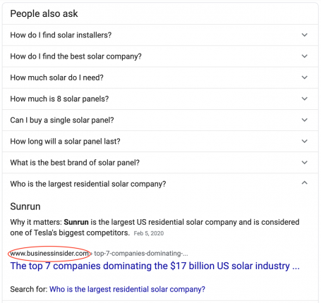 Solar Installer Near Me 1st Page SERP Rich Answers Featured Snippets Linkbuilding